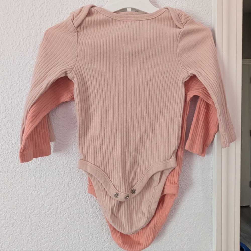 cloud island Ribbed Long-Sleeve One-Piece Bodysuits in Light Pink and Peach